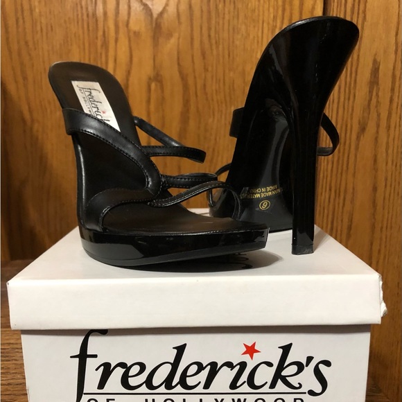 Frederick's of Hollywood Shoes - Vintage Black  Strappy High Heel Mule Sandals by Frederick’s of Hollywood